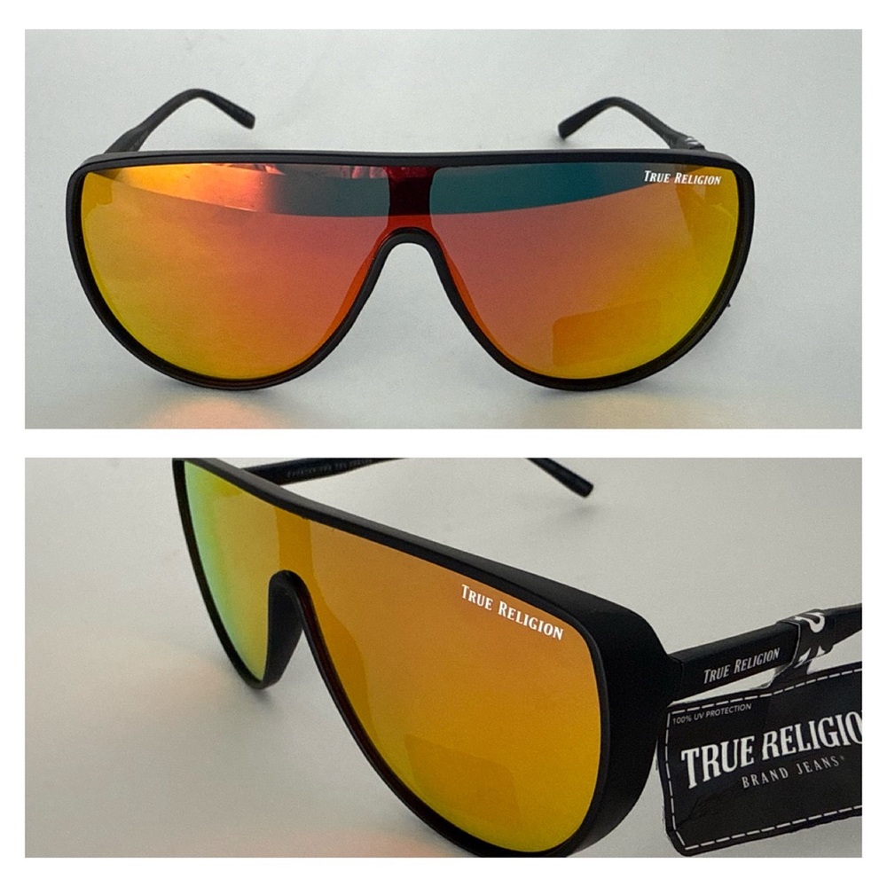 NEW TRUE RELIGION Yellow Red Mirrored Aviator Sunglasses Flat Top